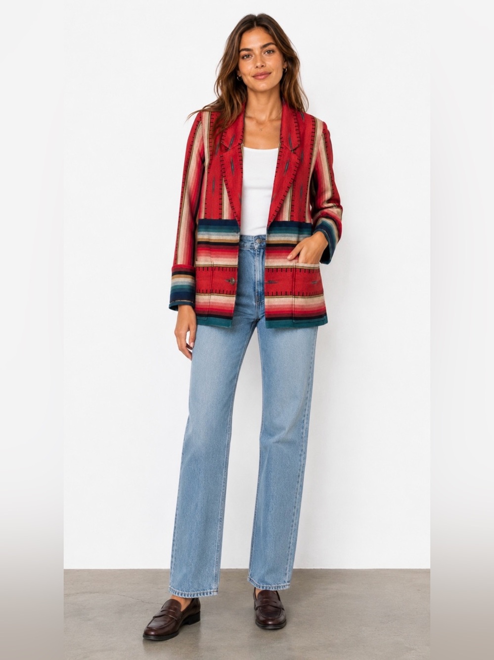 DIVision OF Sharon YOUNG Striped Southwestern Blazer Pine Cove